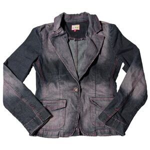 OLD‎ SKOOL Women Juniors 1X (Large) Purple Blue Pink Thread Stretch Denim Blazer